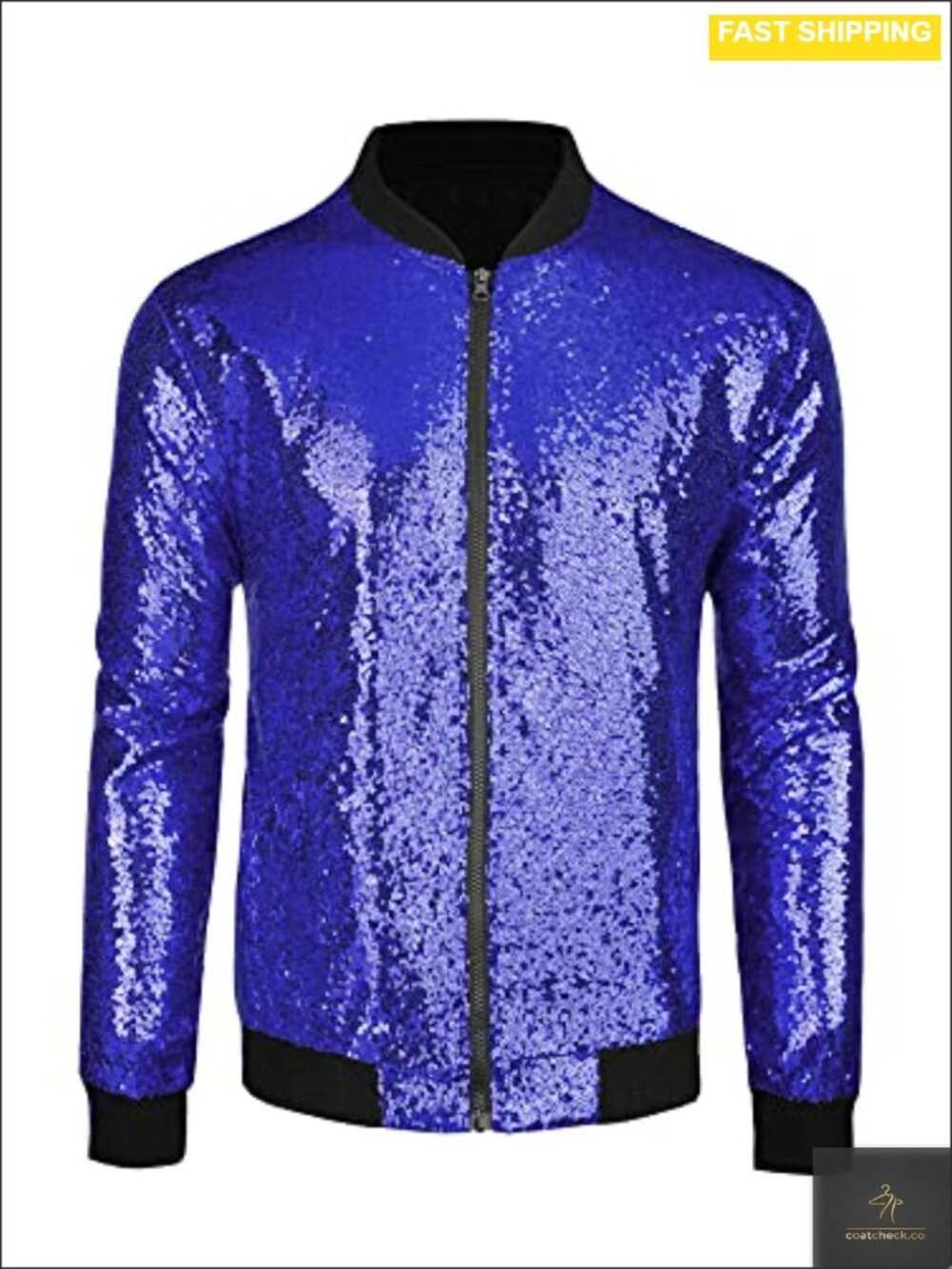 Men's Sequin Bomber Jacket Long Sleeve Zip Up Party Sparkly